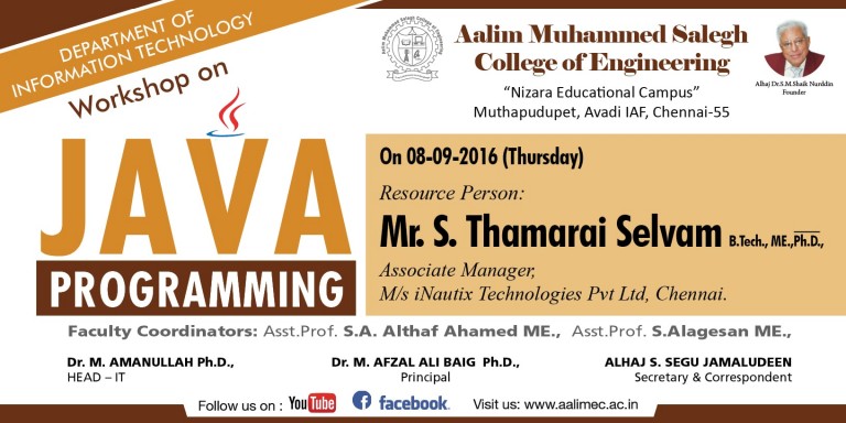 workshop on java programming at AMS college of engineering | Aalim ...