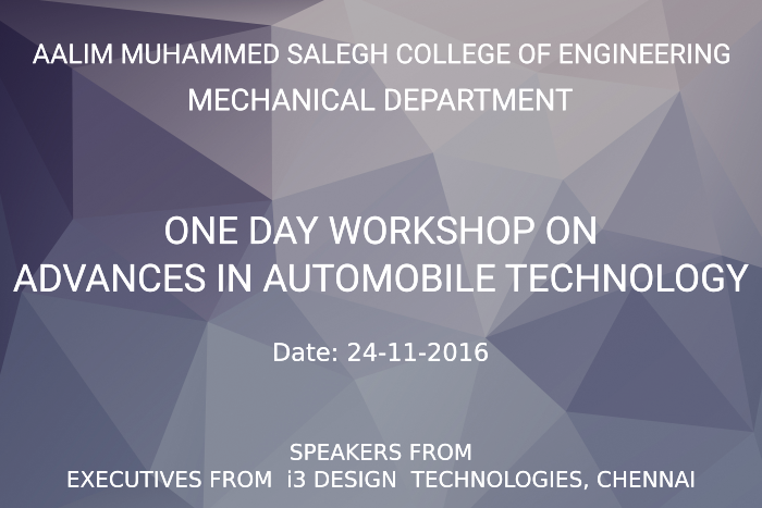 one day workshop on advances in automobile technology