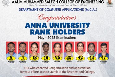 Anna University Rank Holders MCA – 2018